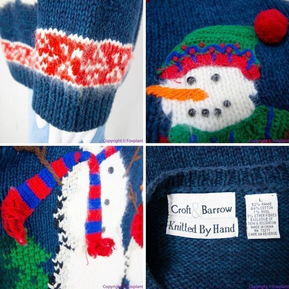Vintage Croft & Barrow Christmas sweater with‎ 3D snowman cardinal, L - Picture 14 of 16